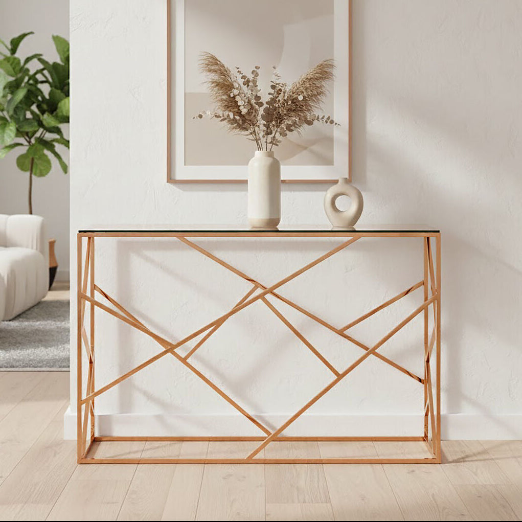 Allure Rose Gold Geometric Console Table