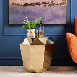 Allure Champagne Finish Side Table with Diamond Cut Design