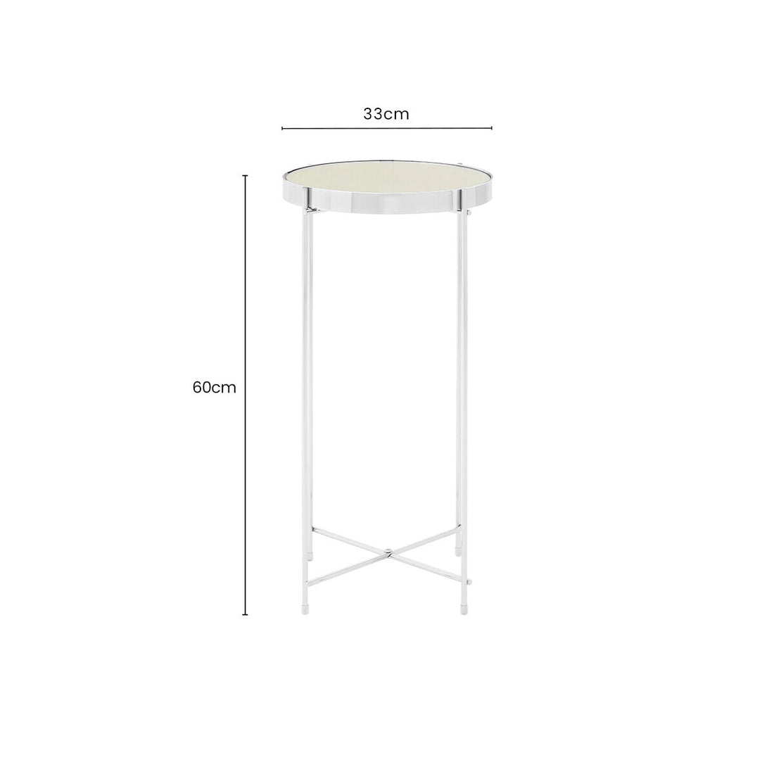 Mirrored Glass Top Tall Side Table with Silver Slim Metal Legs, Allure