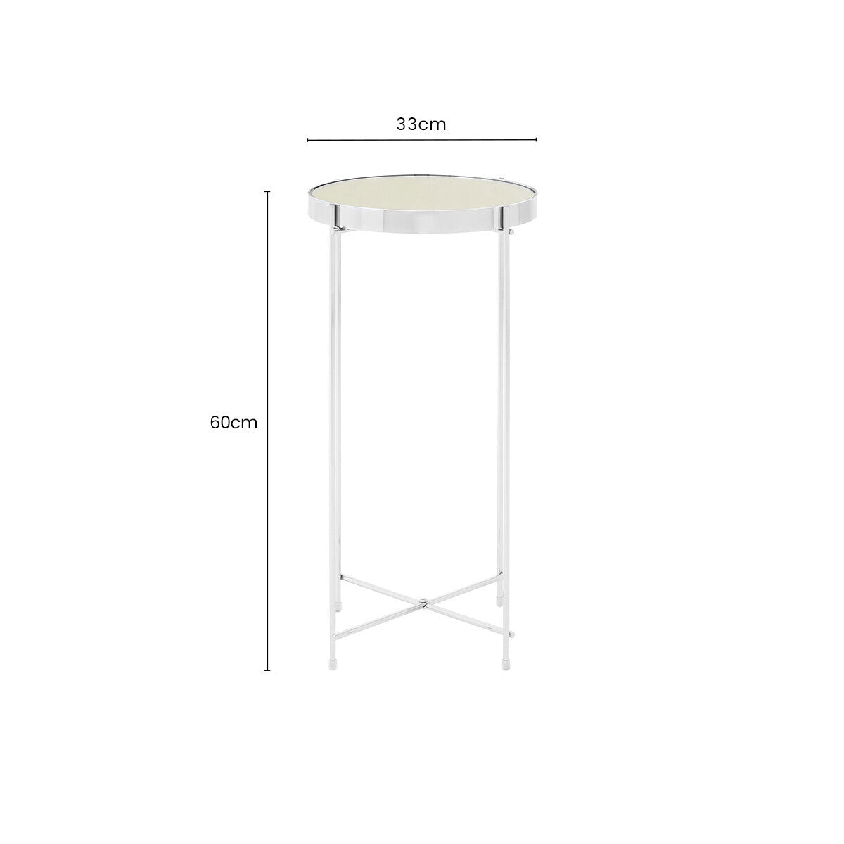 Mirrored Glass Top Tall Side Table with Silver Slim Metal Legs, Allure