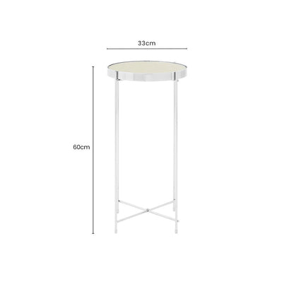 Mirrored Glass Top Tall Side Table with Silver Slim Metal Legs, Allure