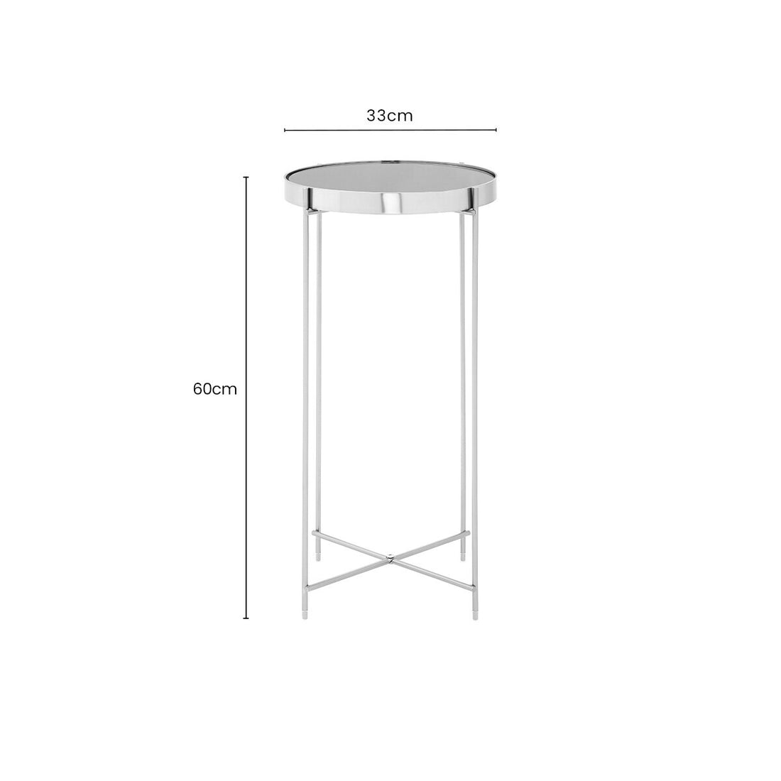 Mirrored Glass Top Tall Side Table with Grey Slim Metal Legs, Allure