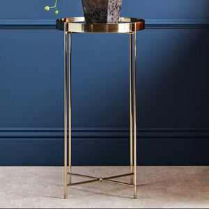 Allure Black Mirrored Glass Tall Side Table with Brushed Bronze Finish Legs