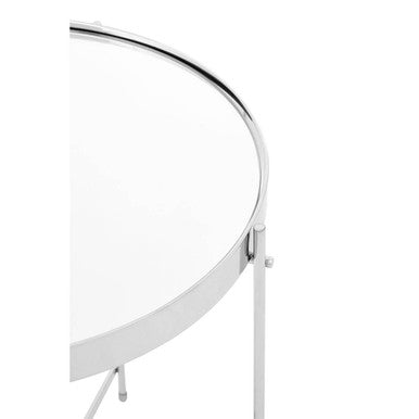 Allure Silver Mirrored Glass Round Side Table