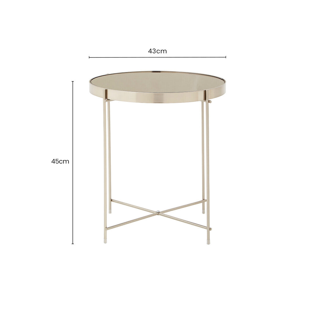 Grey Mirror Side Table with Slim Tubular Metal Legs, Allure