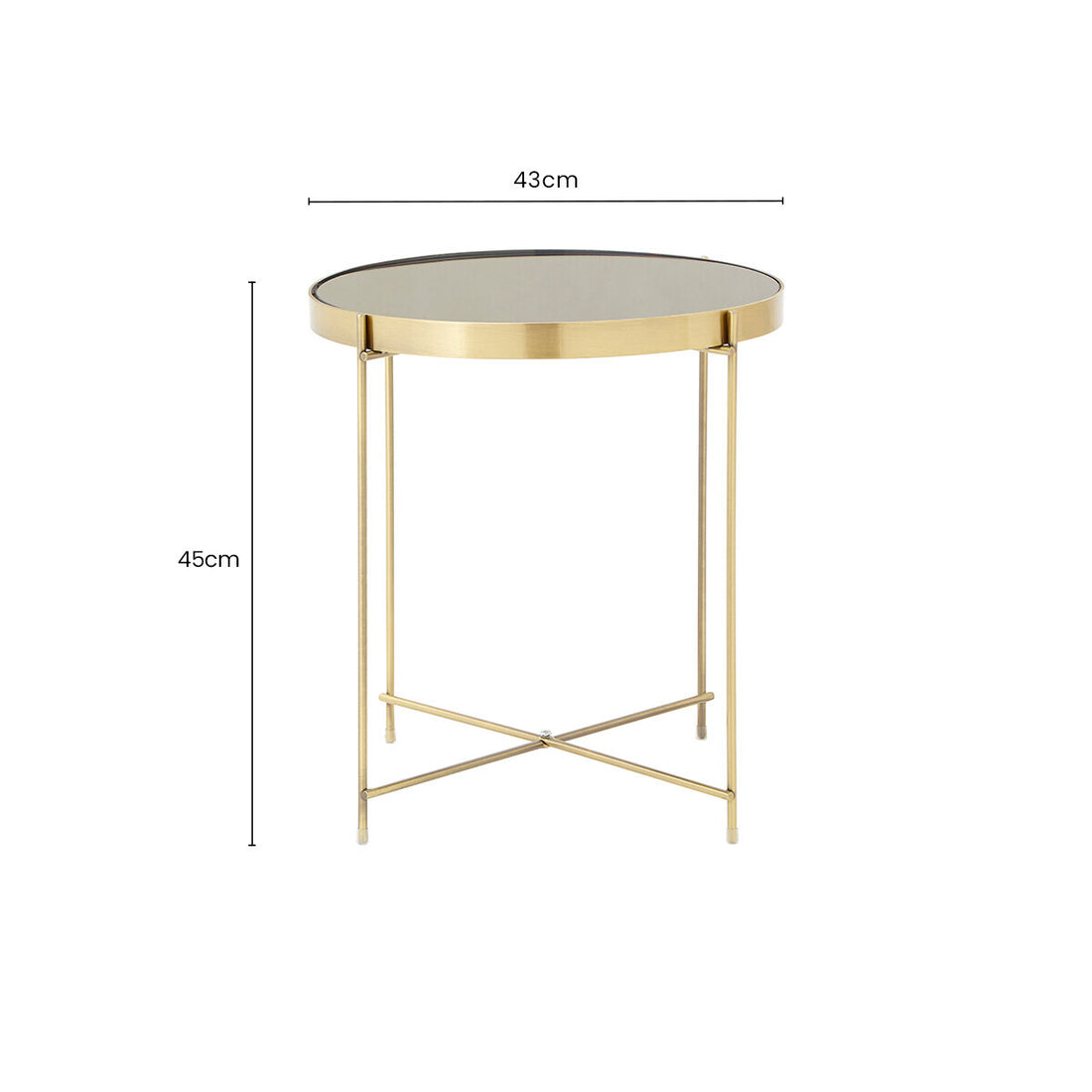 Black Mirror Side Table with Slim Tubular Metal Legs, Allure
