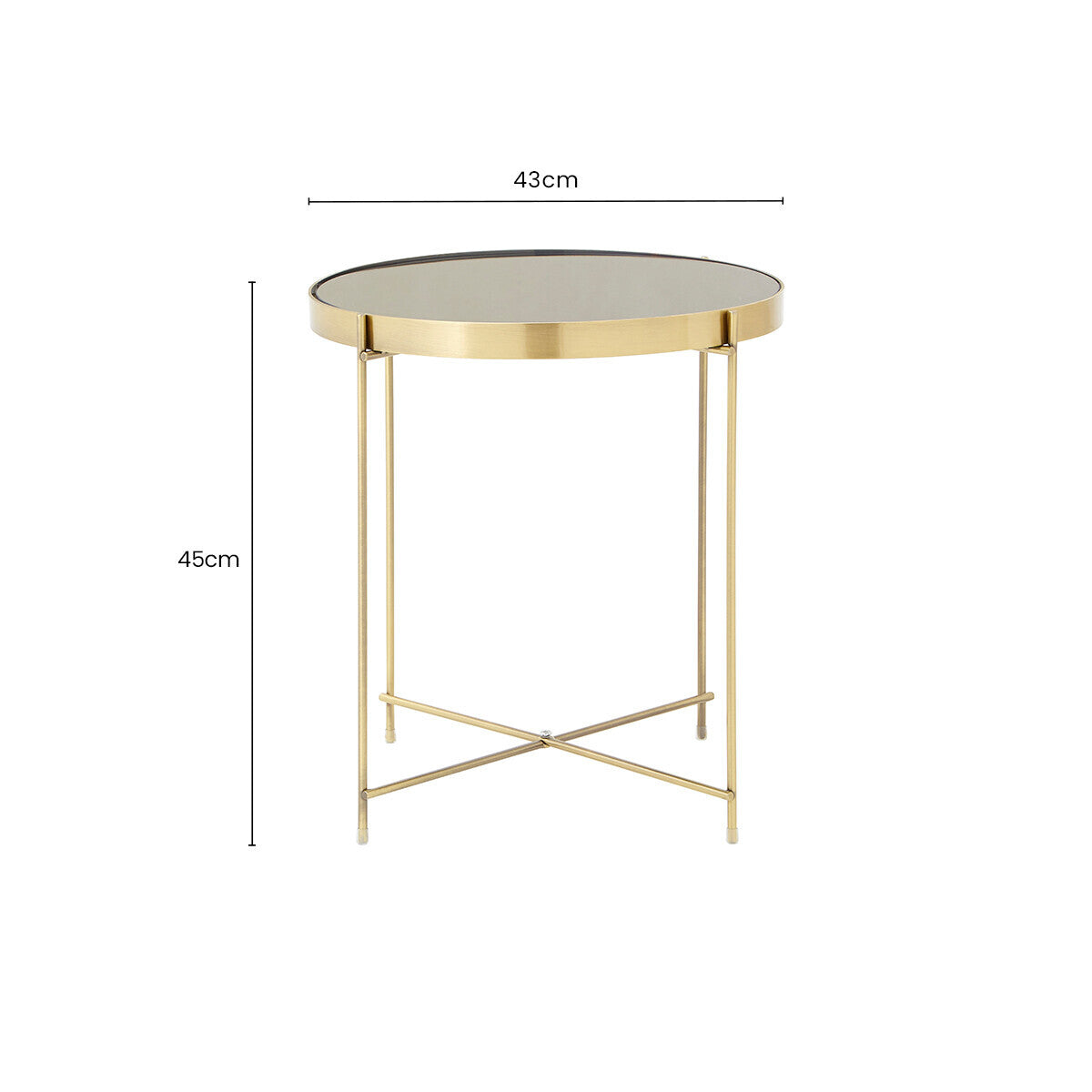 Black Mirror Side Table with Slim Tubular Metal Legs, Allure