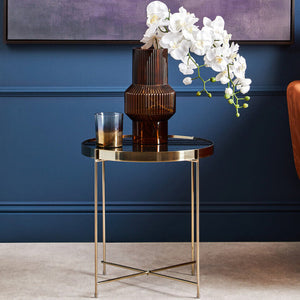Allure Black Mirrored Glass Low Side Table with Brushed Bronze Finish Legs