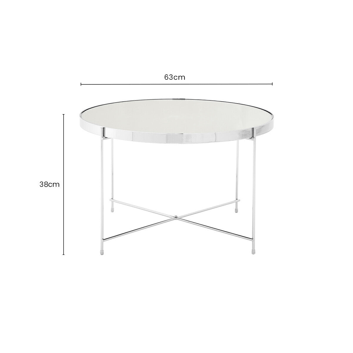 Large Round Mirrored Glass Top Side Table with Silver Chrome Lattice Base, Allure