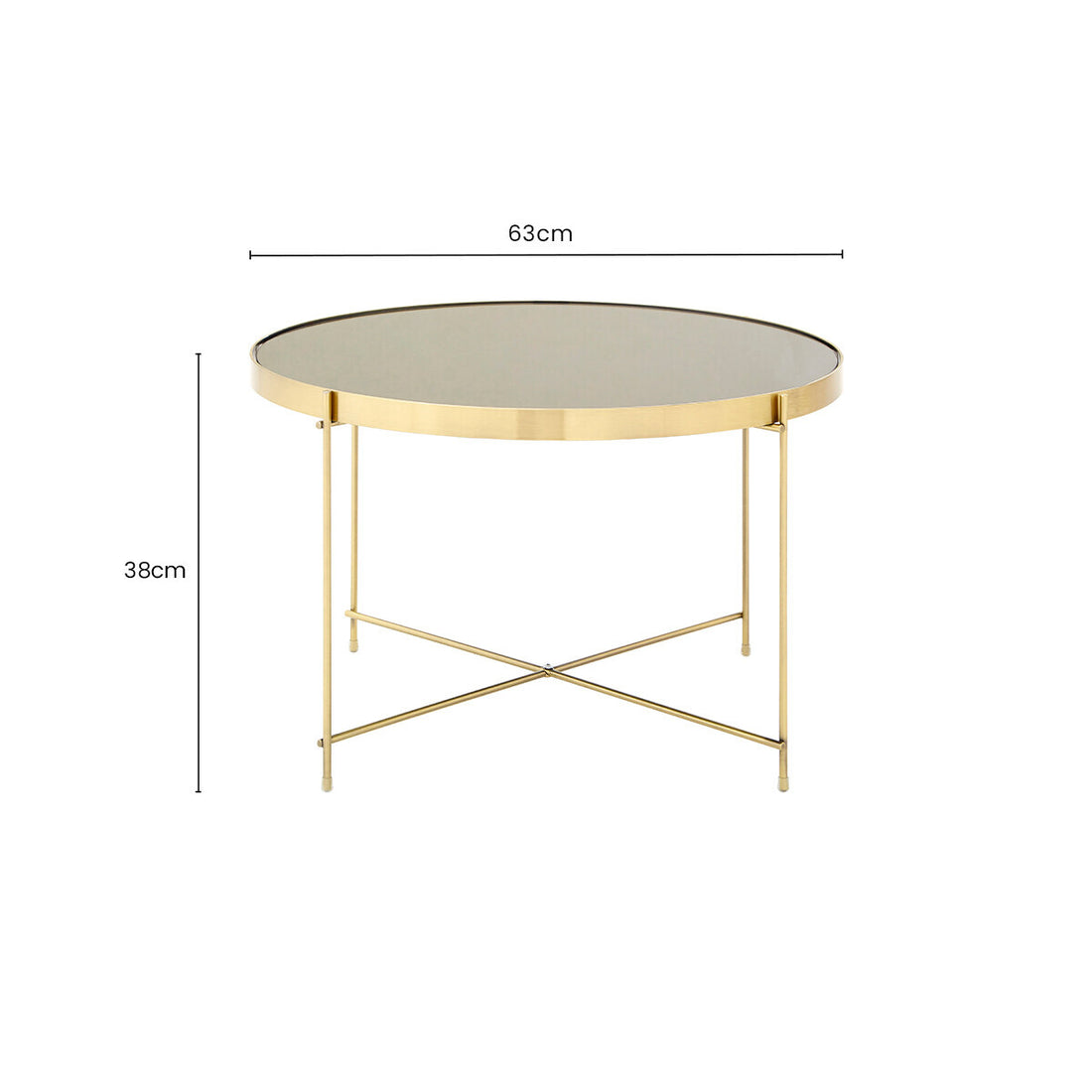 Brushed Bronze Lattice Base Large Side Table with Black Mirror Tabletop, Allure