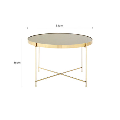 Brushed Bronze Lattice Base Large Side Table with Black Mirror Tabletop, Allure