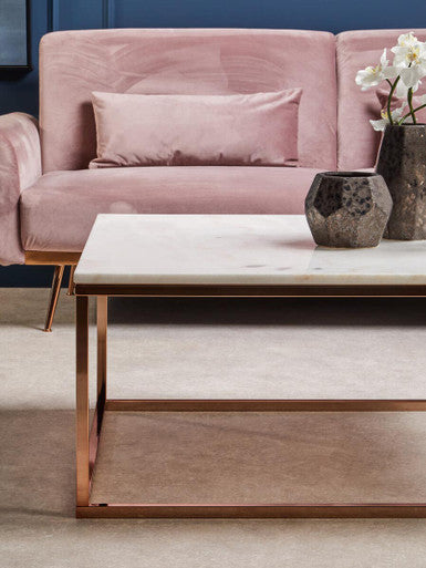 Allure Square Rose Gold And Marble Coffee Table - Image 5