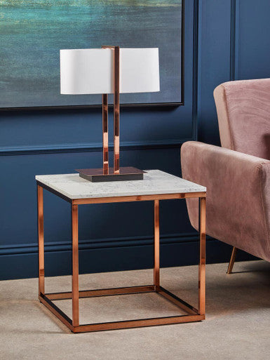 Allure Square White Marble And Rose Gold Square End Table