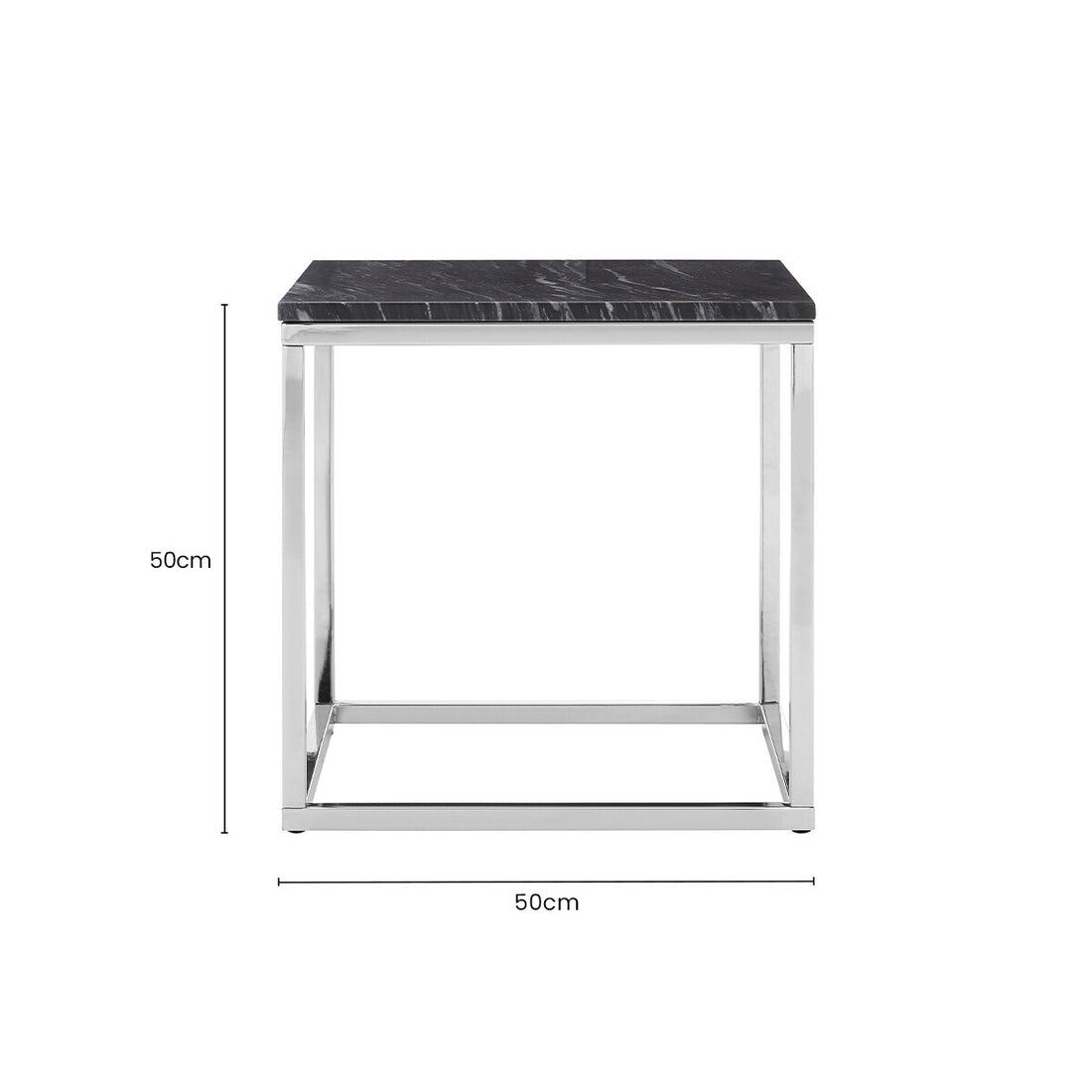 Square Black and White Marble End Table with Chrome Metal Base, Allure