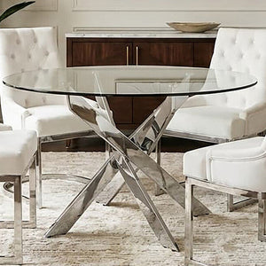 Allure Chrome Finish Round Dining Table with Clear Glass Top
