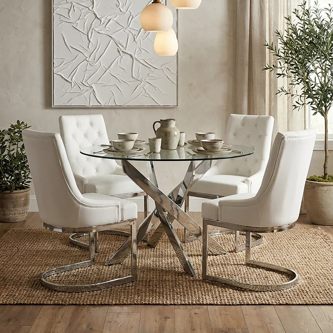 Allure Round Dining Table With Chrome Intersected Legs - Image 4