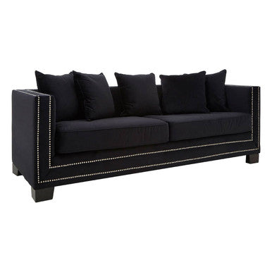 3 Seater Black Velvet Sofa, Sofia