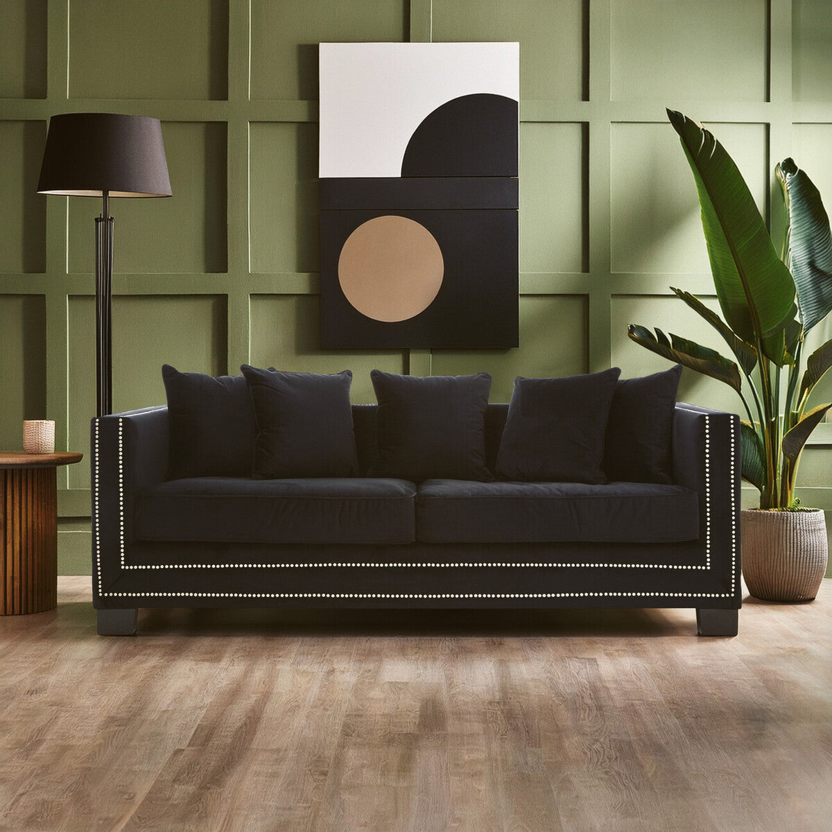 3 Seater Black Velvet Sofa, Sofia