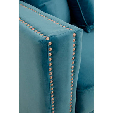 3 Seater Cyan Blue Velvet Sofa, Sofia - Image 6