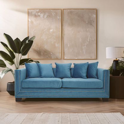Sofia 3 Seater Cyan Blue Velvet Sofa
