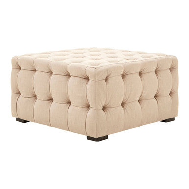 Stella Beige Linen Button Tufted Stool