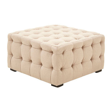 Stella Beige Linen Button Tufted Stool