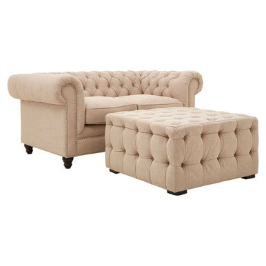 Stella Beige Linen Button Tufted Stool - Image 5