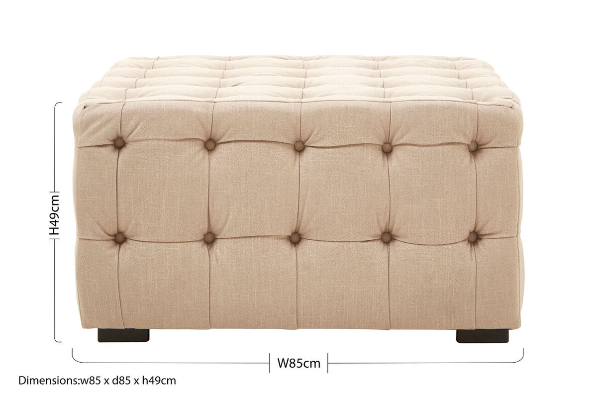 Stella Beige Linen Button Tufted Stool