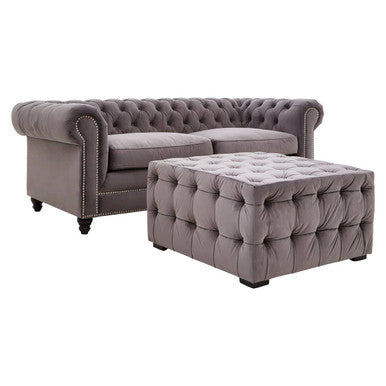 Stella Grey Velvet Button Tufted Stool - Image 4
