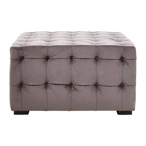Stella Grey Velvet Button Tufted Large Footstool