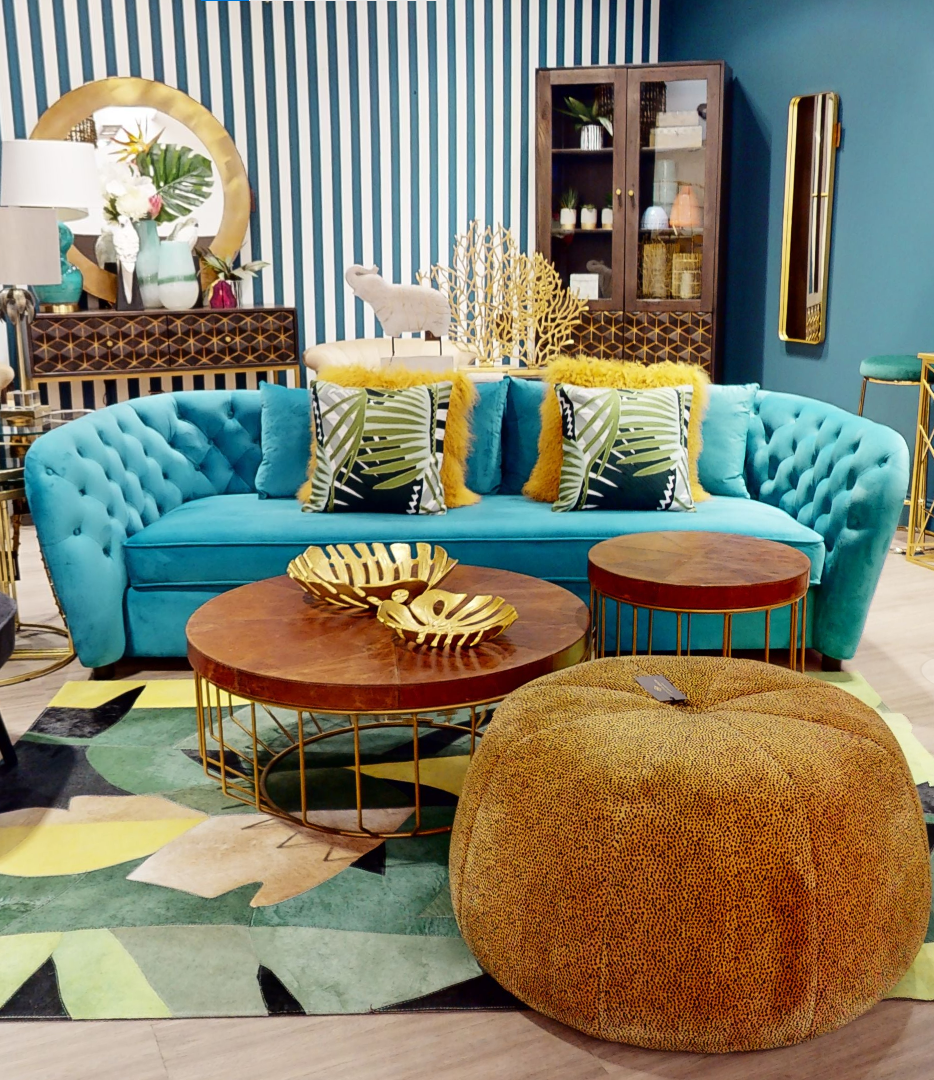 Riva 3 Seat Cyan Velvet Sofa