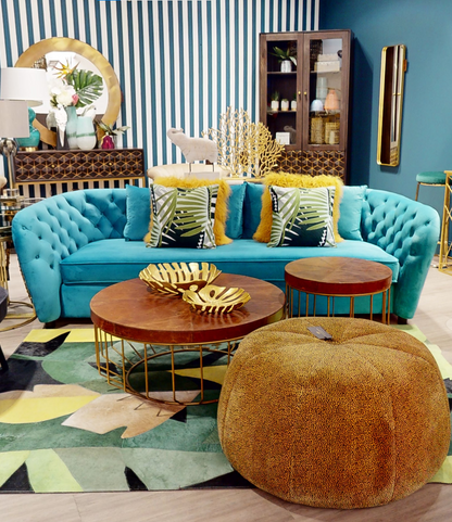 Riva 3 Seat Cyan Velvet Sofa