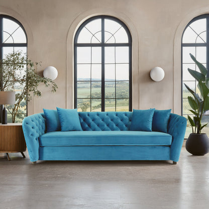 Riva 3 Seat Cyan Velvet Sofa