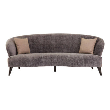 Gray sofa with beige cushions on a white background
