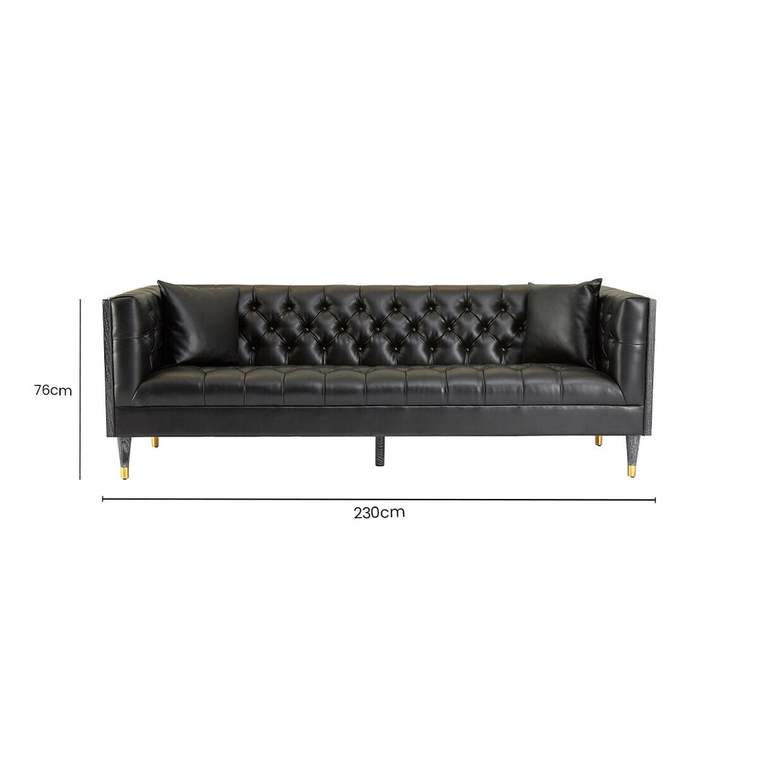 3 Seater Black Faux Leather Sofa, Raven