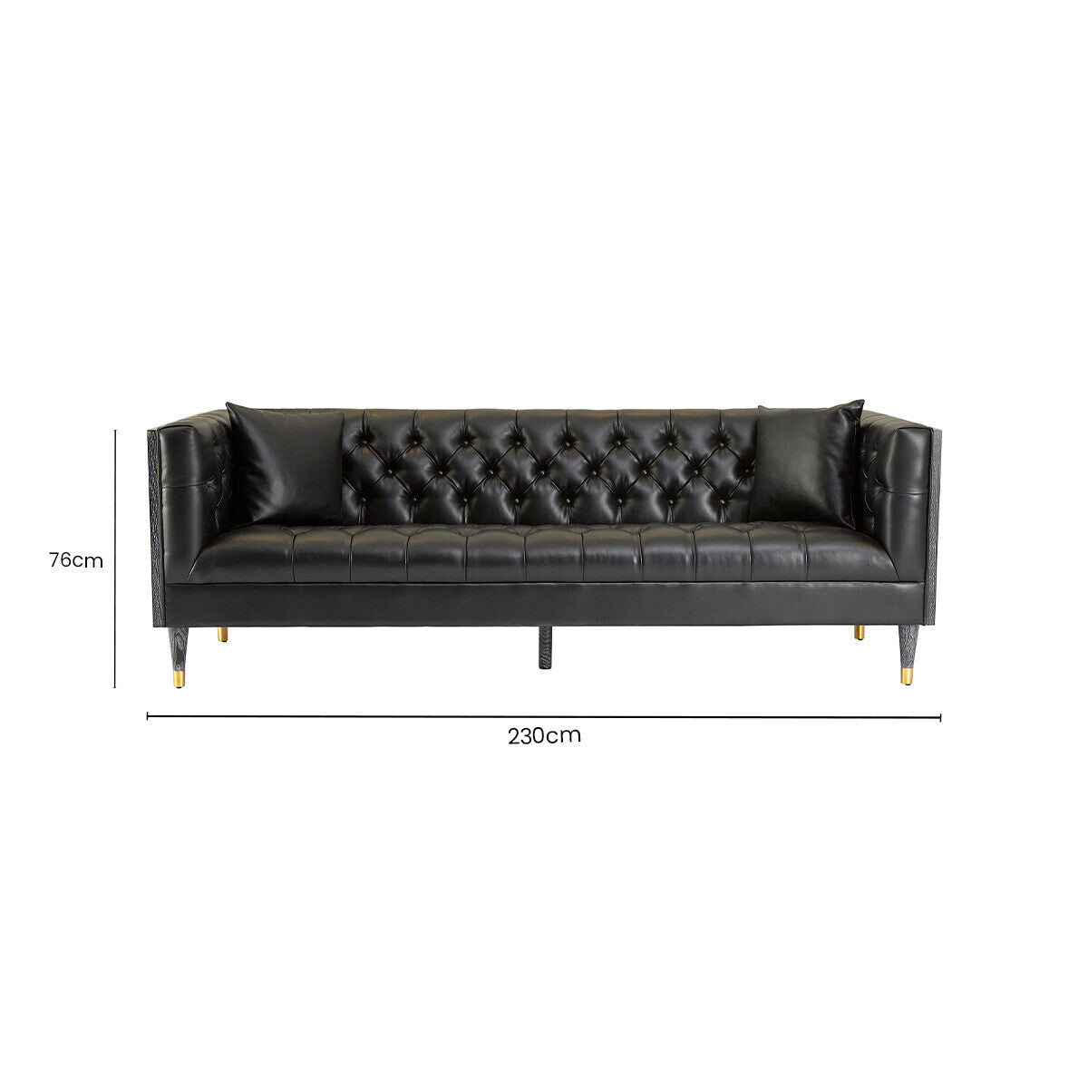 3 Seater Black Faux Leather Sofa, Raven