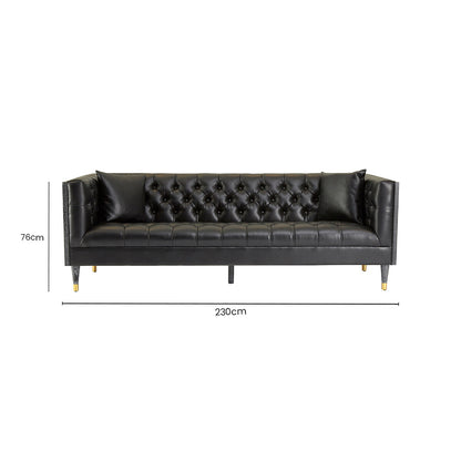 3 Seater Black Faux Leather Sofa, Raven