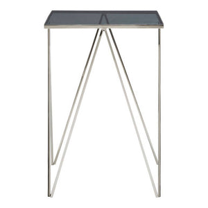 Shalimar Black Glass and Silver Finish Square Side Table