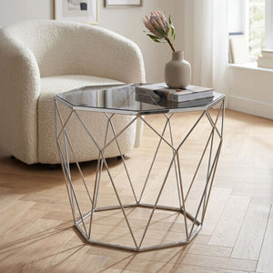 Shalimar Black Glass and Silver Finish Octagonal Side Table