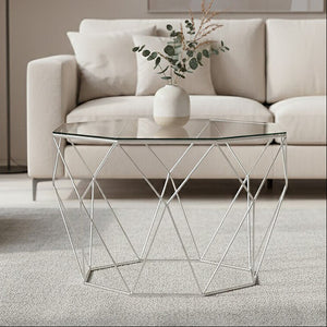 Shalimar Clear Glass and Silver Finish Octagonal Coffee Table