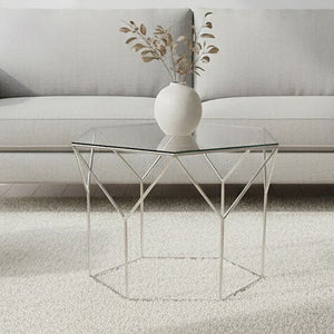 Shalimar Clear Glass and Silver Finish Hexagonal Coffee Table