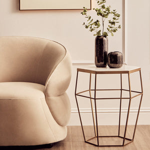 Shalimar White Marble and Gold Finish Hexagonal Side Table