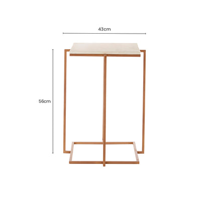 White Marble Top Side Table with Gold Finish Iron Legs, Shalimar