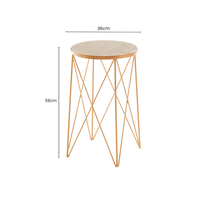 White Round Marble Top Boutique Style Side Table with Gold Latticed Legs | Shalimar