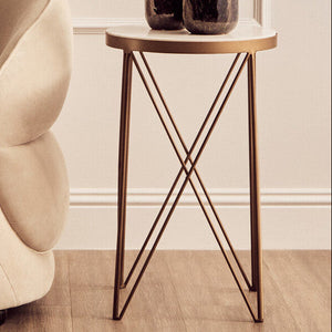 Shalimar White Marble Round Side Table with Gold Finish Legs