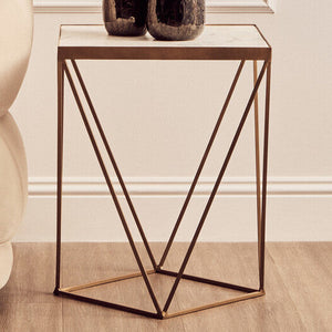 Shalimar White Marble and Gold Finish Square Side Table
