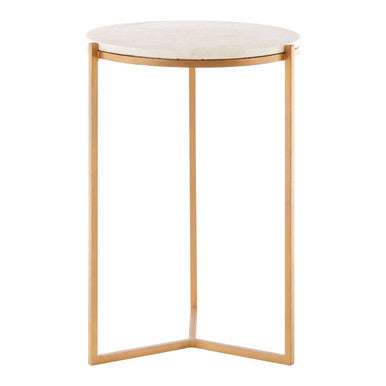 Natural Marble Top Round Side Table with Gold Metallic Legs, Shalimar