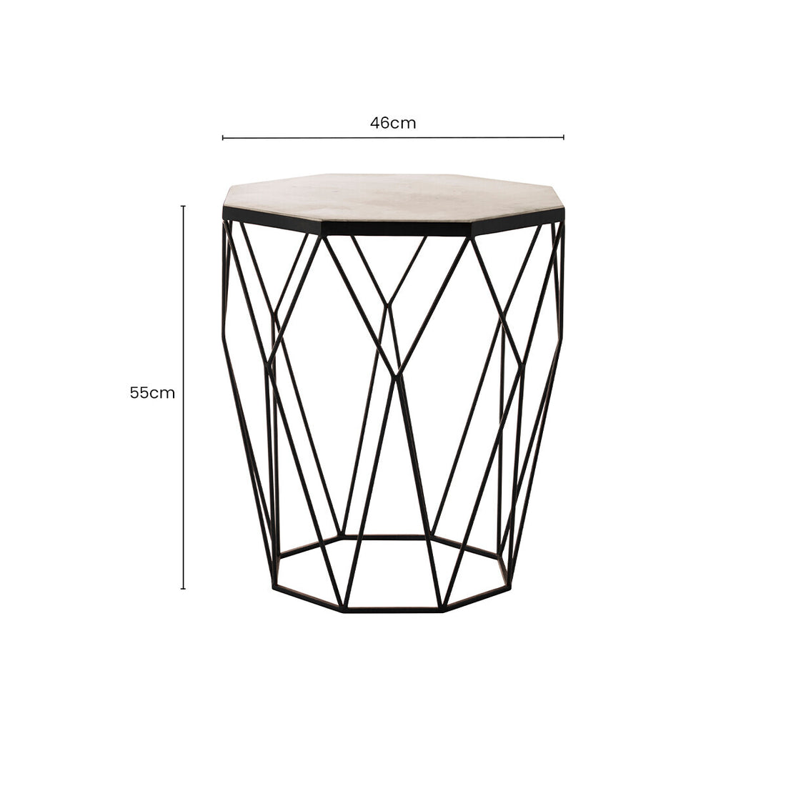 Natural White Octagon Marble Top and Matte Black Steel Legs Side Table, Shalimar