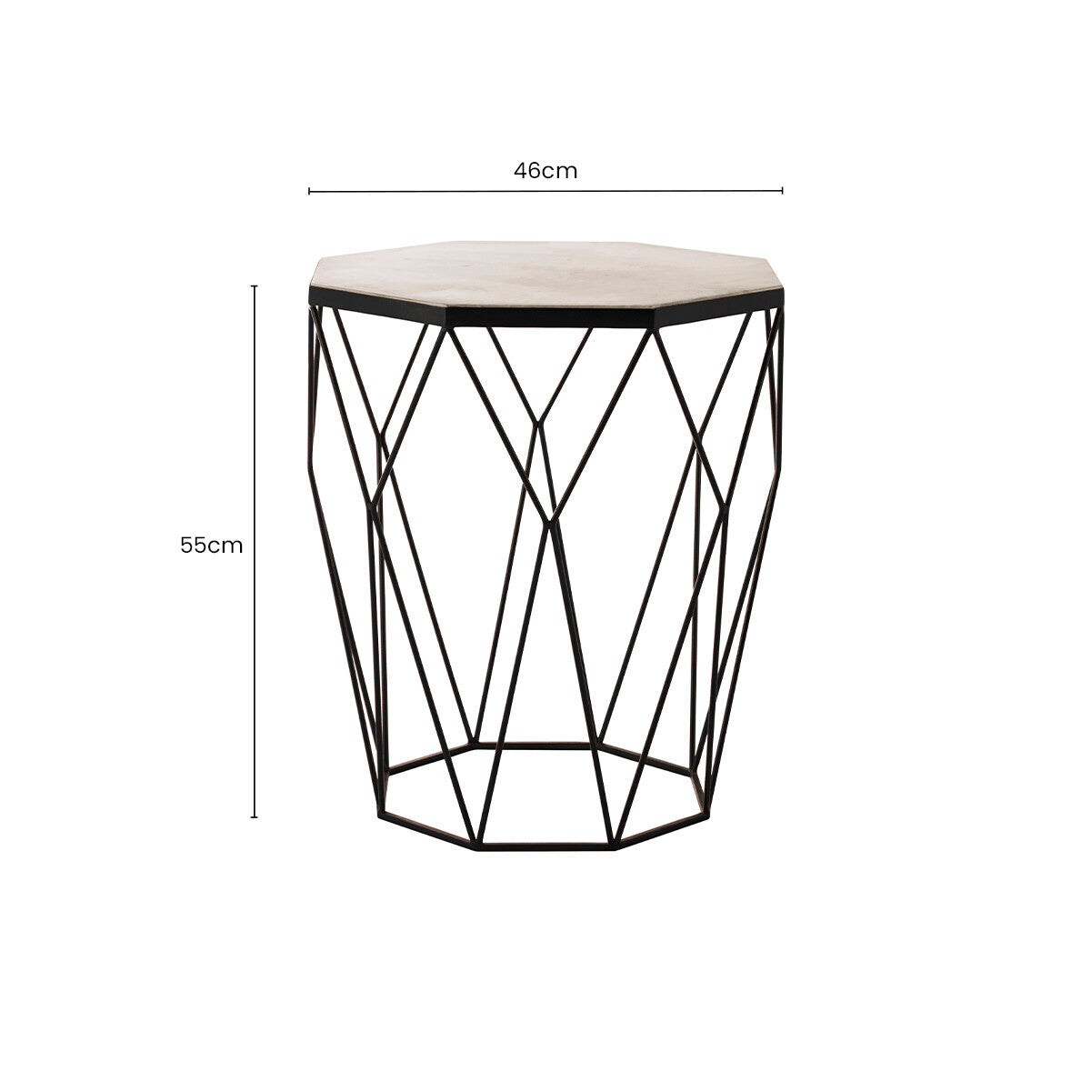 Natural White Octagon Marble Top and Matte Black Steel Legs Side Table | Shalimar