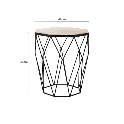 Natural White Octagon Marble Top and Matte Black Steel Legs Side Table | Shalimar